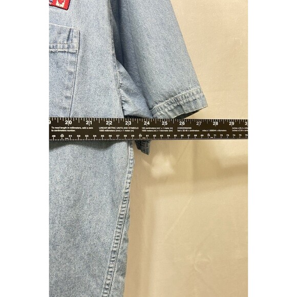 DHL Unisex L Embroidered Short Sleeve Blue Jean‎ Denim Button Down Top - Picture 3 of 7